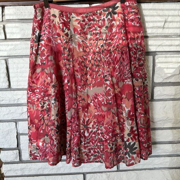 NIC+ZOE Pink/ Red Floral A-Line Skirt Silky Blend  Zip Closure Size 12 - Picture 6 of 7